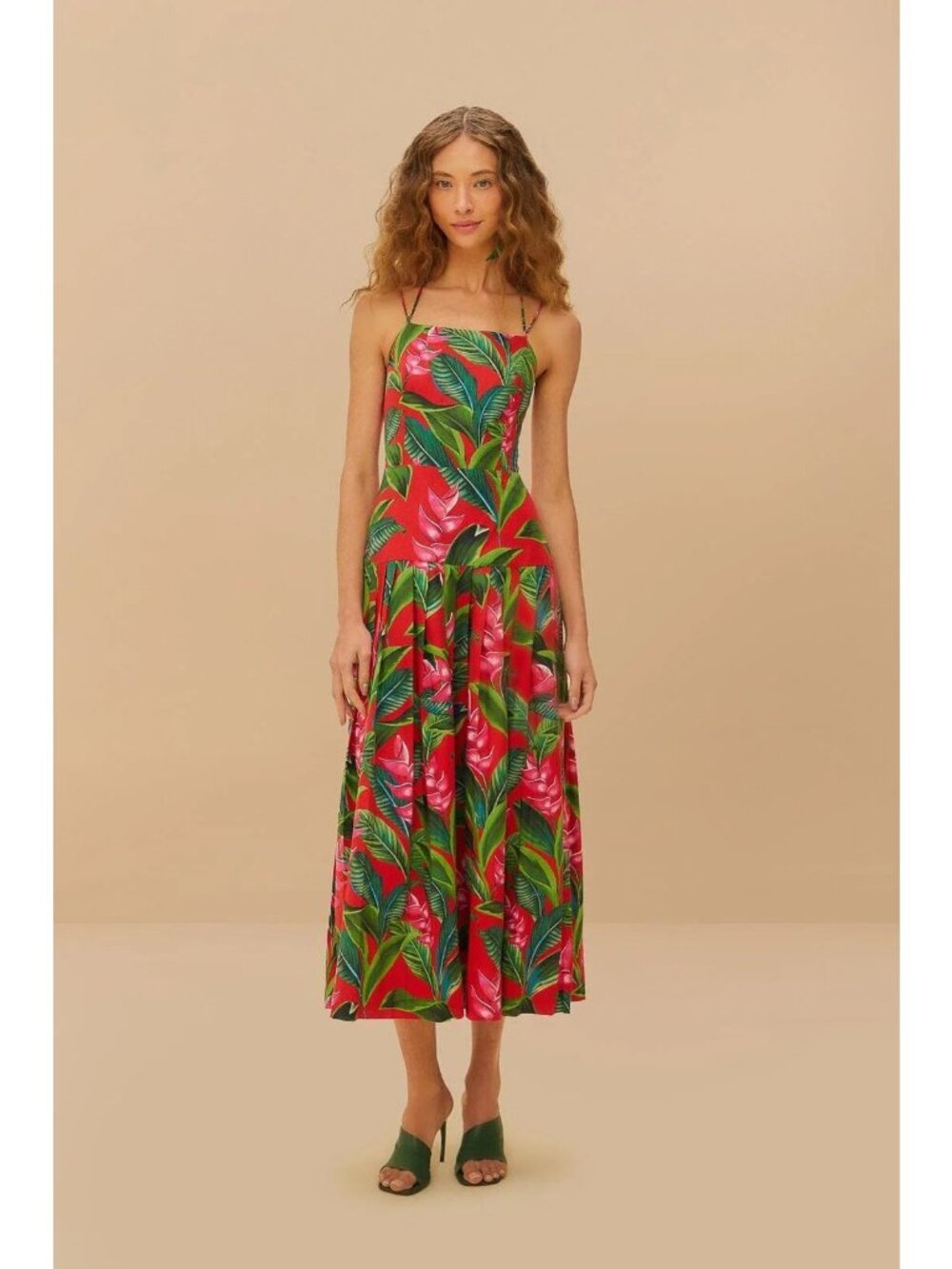 Farm Rio Red dream garden lenzin Ecovero euroflax Maxi dress Size Large NWT $260